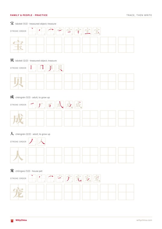Tracing practice page with 田字格 grids for HSK 5 characters